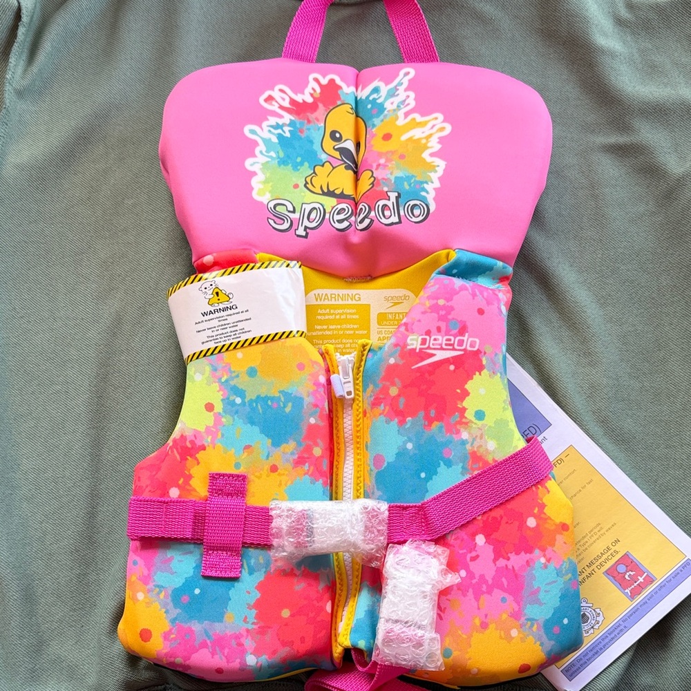 Speedo Pink Multi-Color Splash Kids Life Jacket up to 30 pounds
